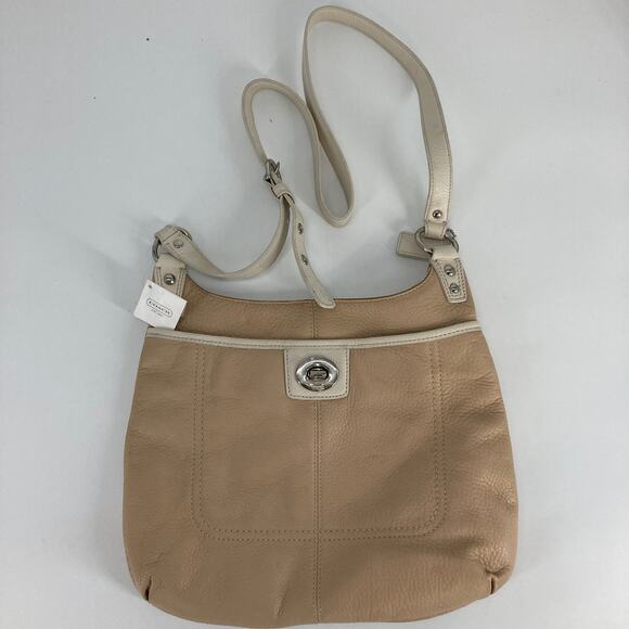 COACH F19265 NWT TAN, CREAM PEBBLED LEATHER CROSSBODY BAG - Picture 1 of 14